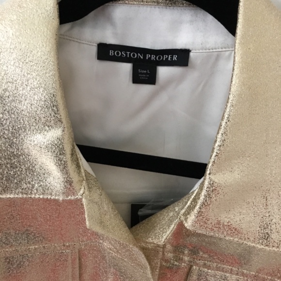 Boston Proper Gold Metallic Jacket, Size L, Jean Jacket Styling NWT - Picture 4 of 5